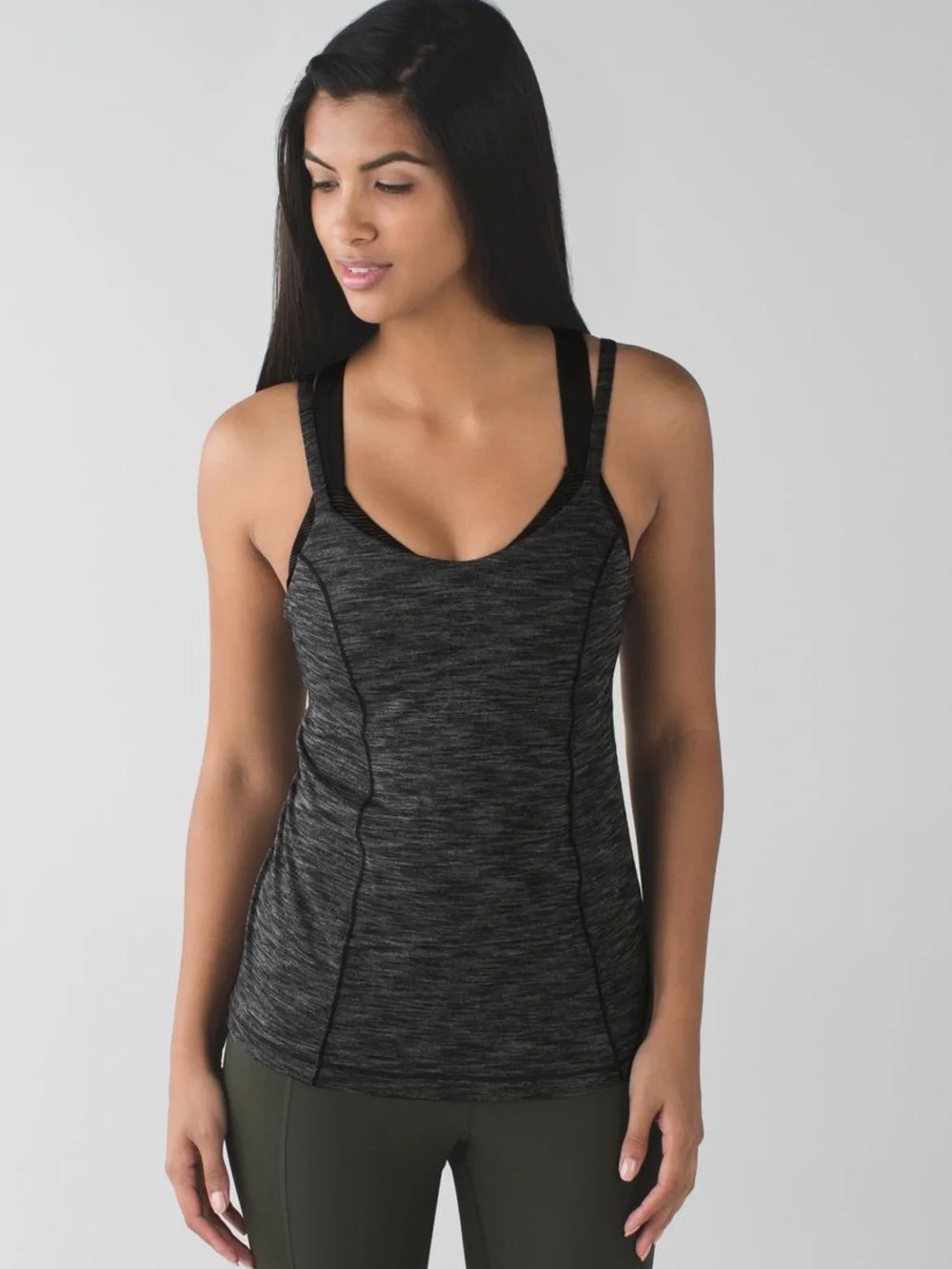 Lululemon Run For The Gold Tank Top Black Heathered Gray Bra Women’s Size 6
